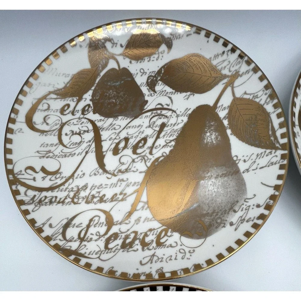 4 Restoration Hardware Golden Pear Christmas Holiday Dessert Plates 2004 EUC